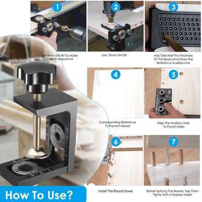Gaethra Gabarit De Perçage 3-en-1 Réglable - Guide Percage Bois 8/10/15mm Avec Clip Positionnement