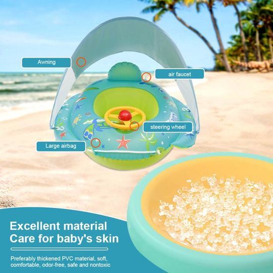 IEEILULU – Bouée Bébé Avec Pare-soleil UPF 50+, Forme Requin, Jouets Interactifs, Siège Réglable Pour 6-36 Mois – Piscine, Plage, Camping
