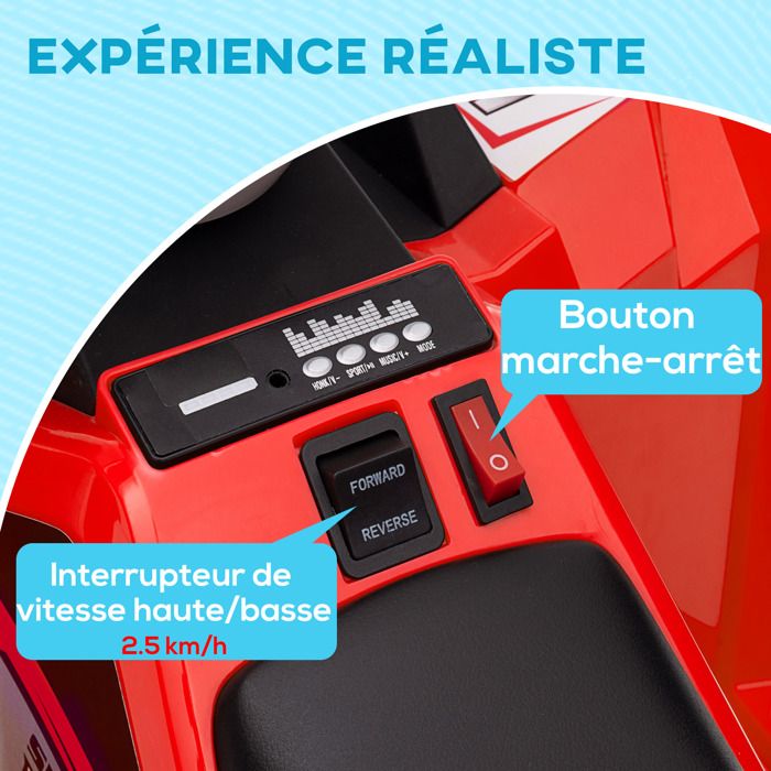 Quad électrique pour enfants véhicule à batterie 6V avec marche avant et arrière 70L x 41,5l x 48,5H cm Rose | Leroy Merlin