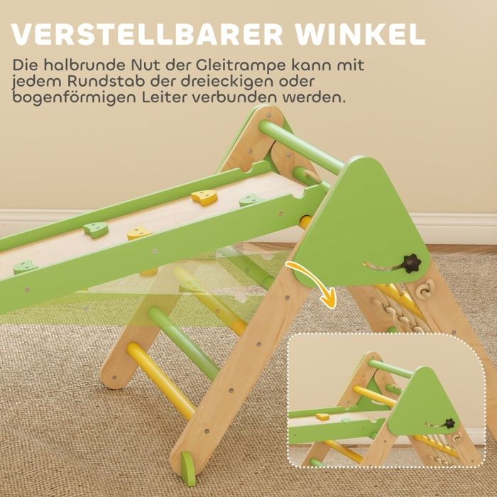 CUPCHID Ensemble de Structure d'escalade Montessori,Structure d'escalade intérieure 7 en 1,Arche d'escalade et Toboggan,Triangle en Bois pour Les Tout-Petits de 1 à 3 Ans (Couleur Bois