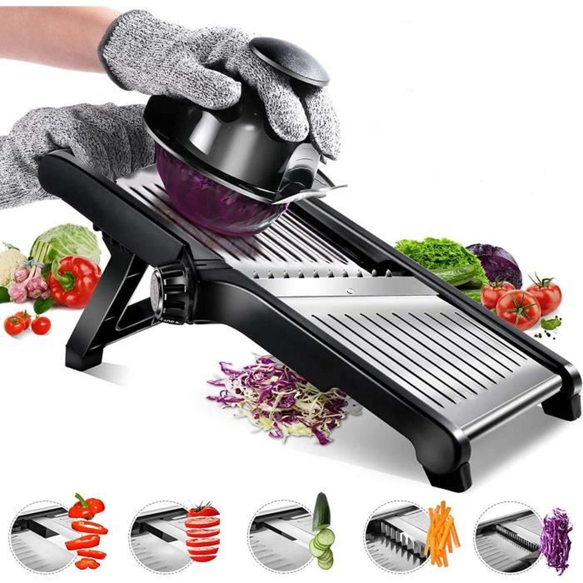 Mandoline de Cuisine Acier Inoxydable Multifonction réglable 4 Modes
