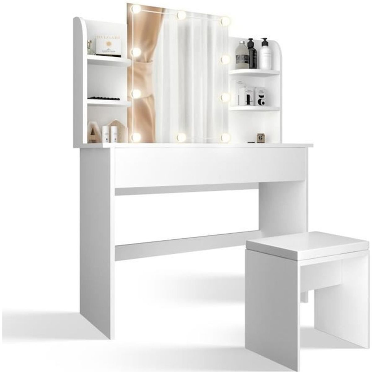 Table Coiffeuse 2-en-1 Pour Enfants Avec Miroir Et Tabouret - Costway - Moderne