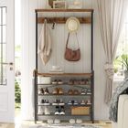 HOOBRO Meuble d’Entrée, Vestiaire avec Étagère à Chaussures à 5 Niveaux de Style Industriel, avec 5 Crochets Amovibles, Marron