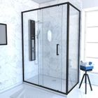 AURLANE Paroi de douche 1 porte coulissante + Retour 140x90x200 cm - Verre 6 mm - Profilé Noir - CRUSH