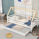 OKWISH Lit Cabane Enfant 90x200cm - Cadre de Lit - Lit avec Roulettes 90x190cm Inclus - Bois - Blanc+Naturel
