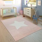 PACO HOME Tapis Enfant Chambre Enfant Filles Moderne Grosse Étoile Pastel Rose Blanc [80x150 cm]