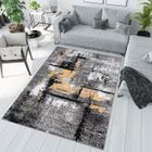 TAPISO Tapis Salon Poil Court Maya Jaune Noir Gris Abstrait Polypropylène Intérieur 160x230 cm