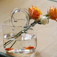 Vase Sac A Main, Vase Decoratif en Verre, Fleurs Transparent, Décoration Table Moderne, Vase Design, Vase Sac Joli