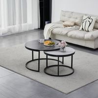 LUCIA - Lot de 2 tables basses rondes gigognes effet marbre pieds en métal noir