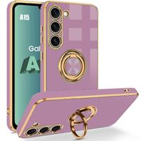 Coque pour Samsung Galaxy A15 4G-5G, Antichoc en Silicone Hybride avec Anneau de Rotation à 360 ° et Bordure Plaquée, Violet