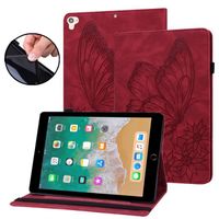 Coque iPad 9.7, iPad 6, iPad 5, iPad Air 2, iPad Air 1 Papillon en Relief Etui en Cuir PU Portefeuille Tablette Housse - Rouge