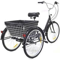 24 pouces adulte vélo à trois roues 8 vitesses tricycle noir pour adulte