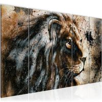 Tableau Décoration Murale 200x80 cm Runa art 002255a Tête de Lion - 5 Panneaux Deco Toile Prêt à Accrocher - Marron