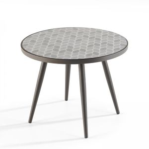 TABLE BASSE JARDIN  Table basse de jardin ronde en acier noir - Oviala - 45 x 35 cm