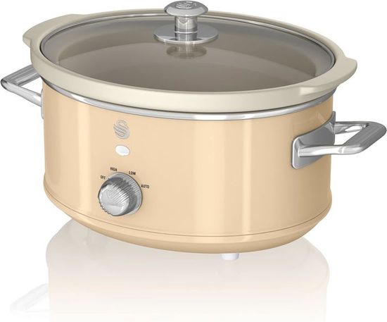 Swan Retro SF17031GRNEU Mijoteuse 6,5L Slow Cooker Vintage Gris - Pot Céramique Antiadhésive Sans PFOA, 3 Températures, 320W