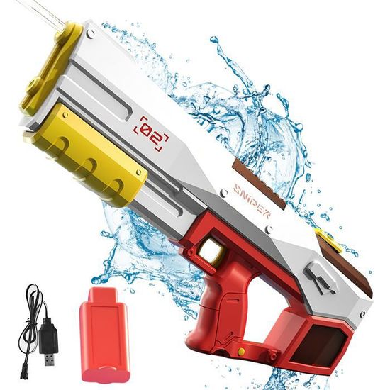 Pistolet à Eau électrique Rechargeable – 450CC, Portée 10m – Pack De 2 – Rouge Et Jaune – Pour Enfants Et Adultes – Batailles D’eau Estivales !