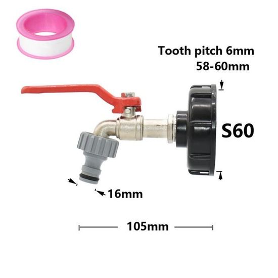 Robinet De Vidange À Bille Adaptateur IBC Filetage Grossier S60 X 2