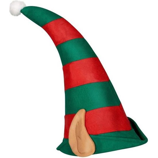 Bonnet lutin du Père Noël adulte rayé avec oreilles - Accessoire de déguisement