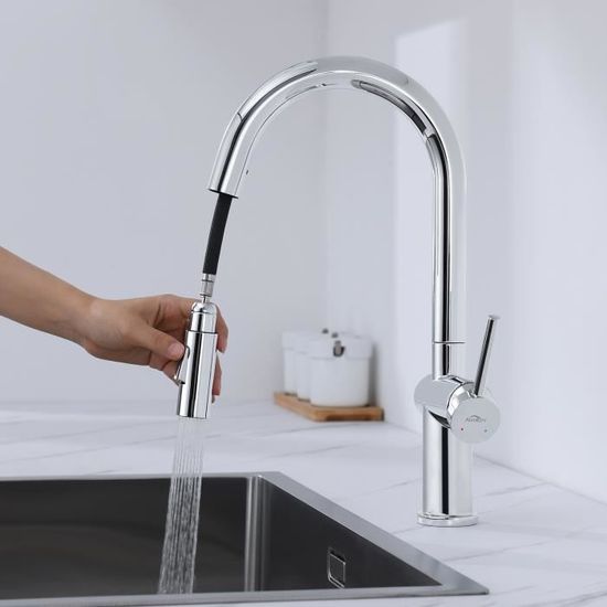 Robinet De Cuisine MONTSERRAT Série M-5 - Laiton Chromé Avec Douche Amovible - Garantie 5 Ans