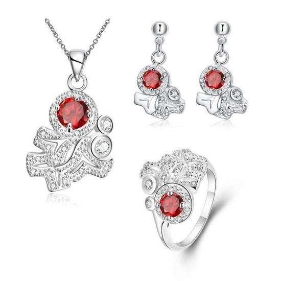 Parure Bijoux Argenté et Rouge MARJAN Bijoux indiens