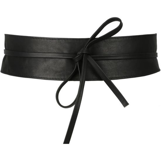 Ceinture pour femme, large à nouer en cuir de vachette N1738 Noir