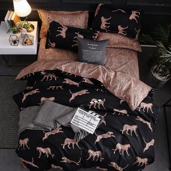 Parure De Lit Microfibre OSVINO 240x220 Cm Avec 2 Taies - Blanche Et Noire, Fermeture éclair, Douce Et Confortable