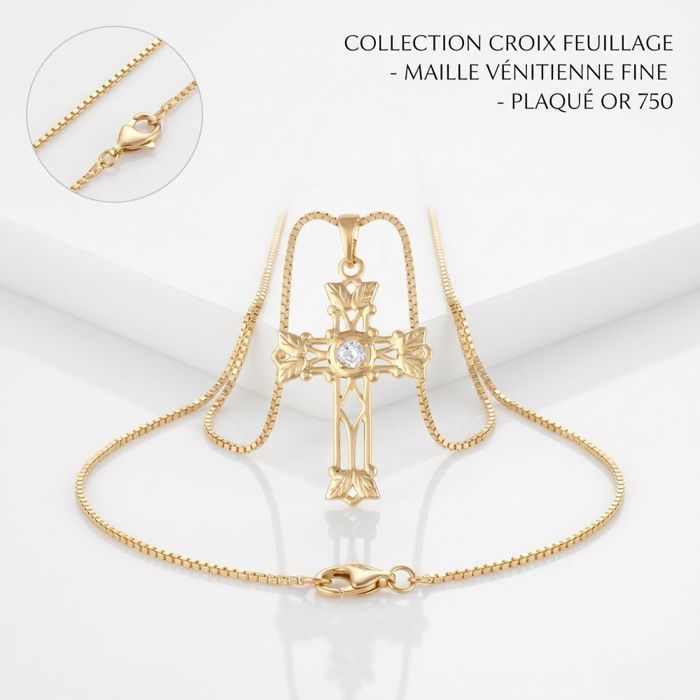 Collier - Femme - Chaîne et Pendentif - Croix - Catholique - Cristal