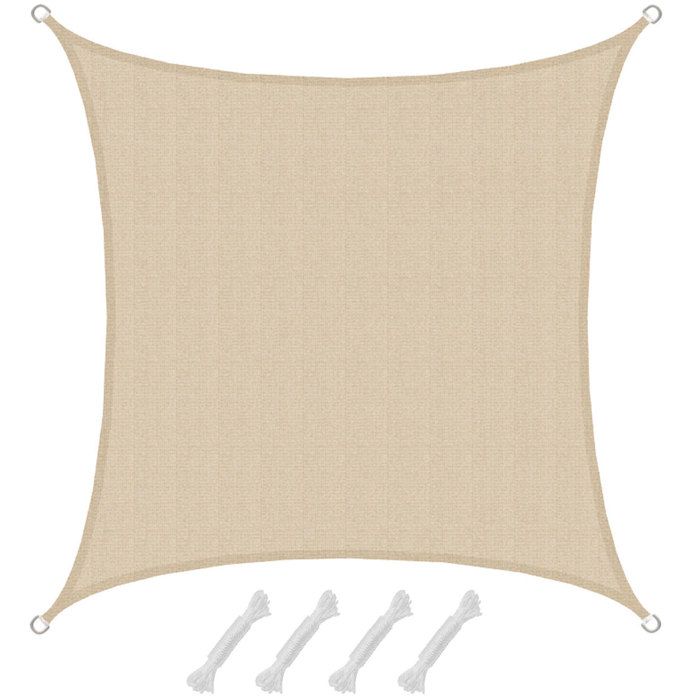 AMANKA Voile d'ombrage en PE-HD toile carrée de jardin 3x3m pour faire ombre couverture respirant perméable Crème
