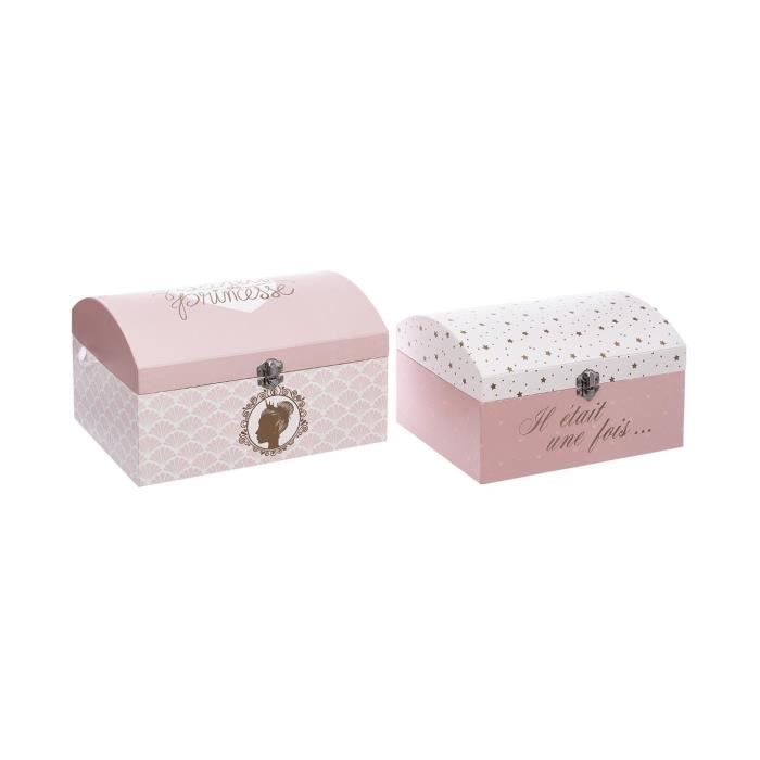 Atmosphera - Lot de 2 Coffres à trésors Rose et Blanc Collection Sweety Rose/blanc