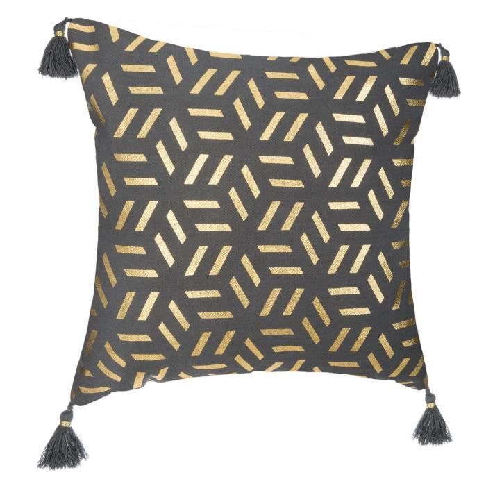 Atmosphera - Housse de coussin grise à géométries gold 40x40 L, 40 x l, 40 cm Gris/doré