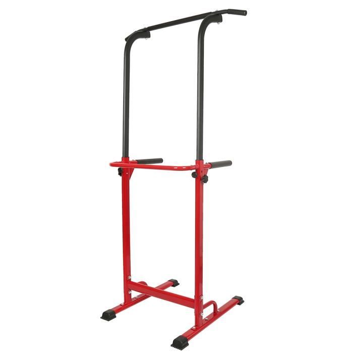 Power Tower Réglable en Hauteur - Barre de Traction - Chaise Romaine Multifonction - Noir et Rouge