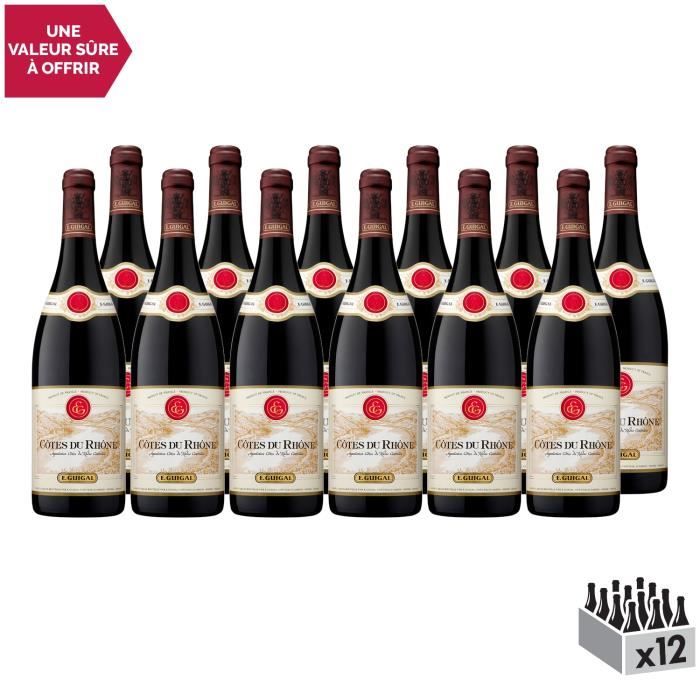 Côtes du Rhône Rouge 2017 - Lot de 12x75cl - Maison Guigal - Vin AOC Rouge de la Vallée du Rhône - Cépages Grenache, Syrah