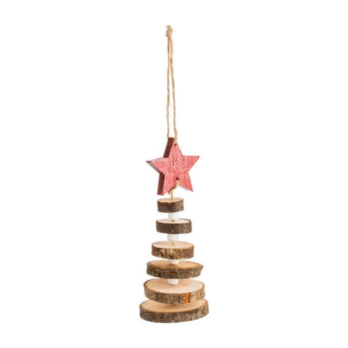 Feeric Christmas - Décoration Suspension de Noël Forme Sapin en rondins et perles H 27 cm Comptoir de Noël D, 7 x H, 27 cm Rouge