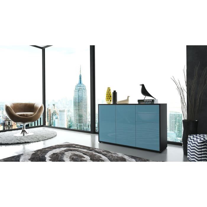 Commode noir et bleu pétrole laqués de 117 cm