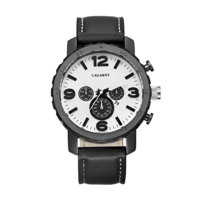(#140) Fashion Dual Quartz Movement Wrist Watch with Leather Band(Black Band White Window)
