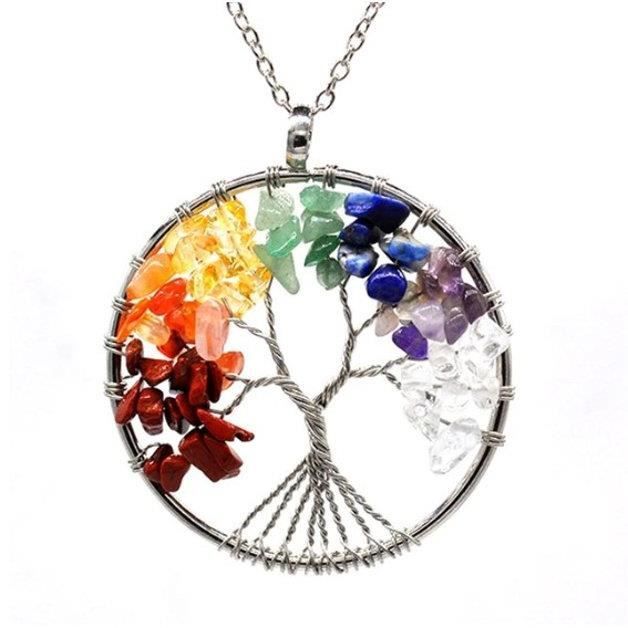 Collier Arbre de Vie Guérison 7 Chakra Pierres Naturelles Multicolore