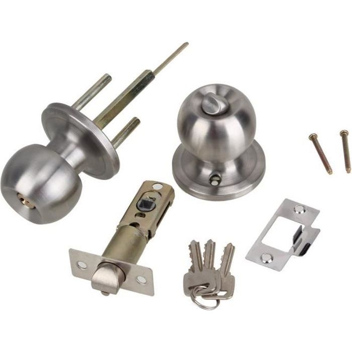 bqlzr en forme boule ronde en acier inoxydable Argent Poignée de porte d'entrée de serrure type de double boucle avec clés
