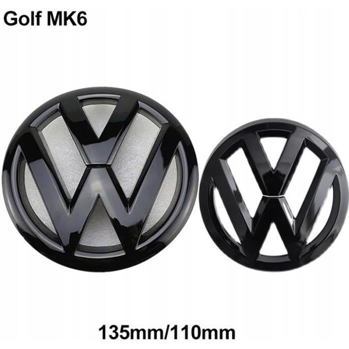 2pcs Insigne logo emblème avant 135mm + arrière 110mm Noir brillant pour Volkswagen VW golf 6 VI MK6