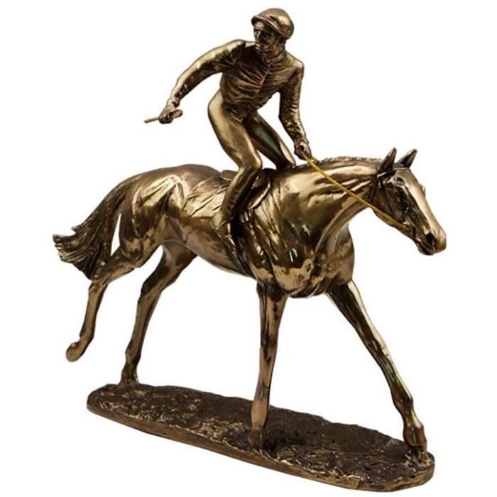 STATUETTE Course au Galop Sculpture Jockey Statue Cuivre Couleacute Agrave Froid Reacutesine Jockey Cheval Statuette Deacutecorat93
