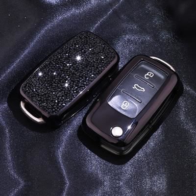 Coque clé,Housse de clé de voiture en diamant de luxe pour VW Volkswagen Polo Golf Passat coccinelle CaddyT5 Up Eos - Type A-black