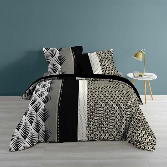 Housse de couette 220x240 Galileo + 2 taies 100% coton 57 fils Blanc, Cacao, Gris, Jaune, Noir