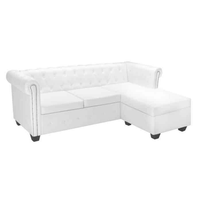 Homgeek Canapé Chesterfield de L en Cuir et Bois Blanc Canapé Convertible 3 Places de salon