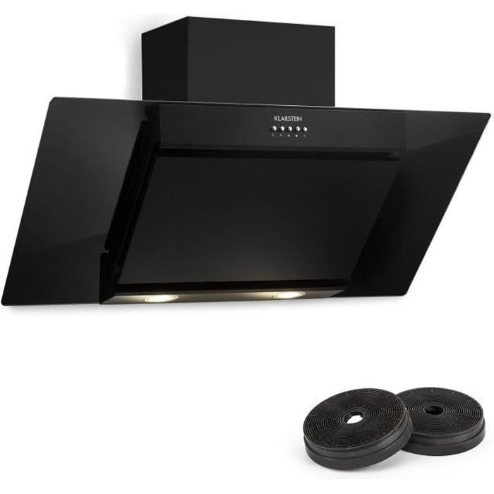 Klarstein Zola Hotte aspirante murale décorative 90cm + 2 filtres recyclage d'air - évactuation 635m³-h - classe B - inox noir