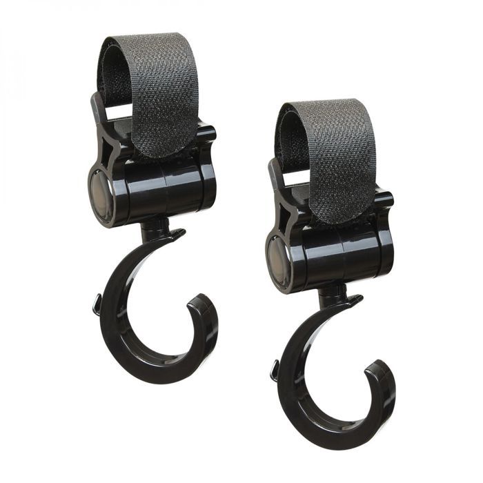Lot de 2 crochets rotatif universel pour poussette – Baroud - Noir