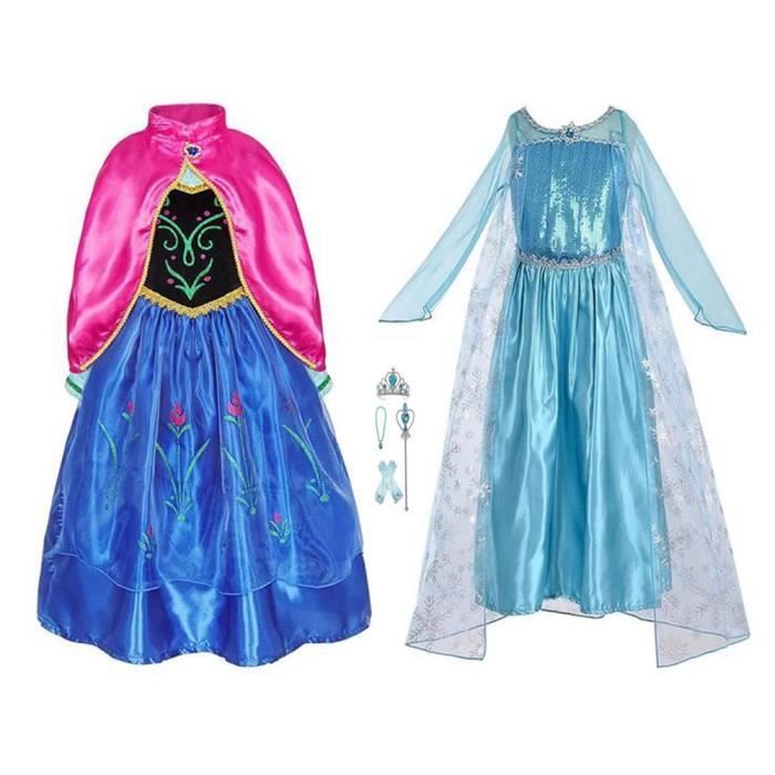 Lot 2 Robes Princesse Déguisement Parfaite Irrésistible pour Fête Soirée Anniversaires Reine Des Neiges Elsa Anna