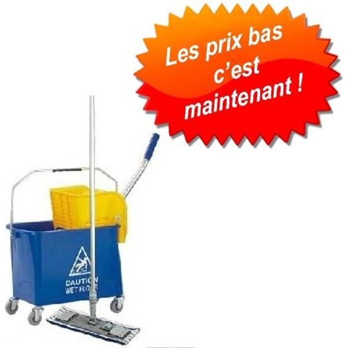 KIT SEAU PRESSE À ROULETTES + BALAI À PLAT COMPLET UNGER