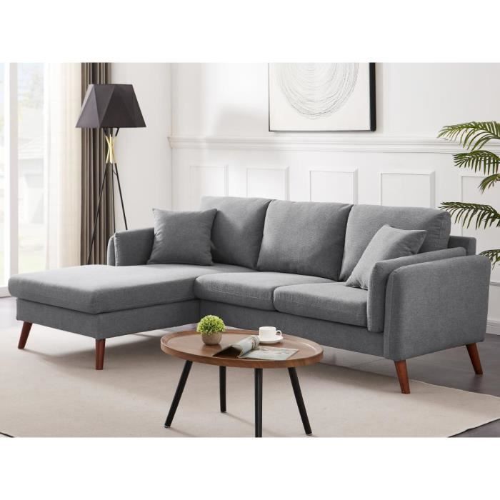 Canapé d'angle Gris Tissu Scandinave Confort