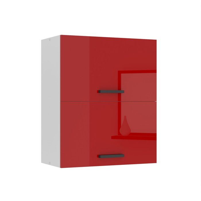 belini meuble haut cuisine sgp2-60, 2 portes, t: 29,6x60x72 cm, armoire murale avec poignée en métal, rouge très brillant