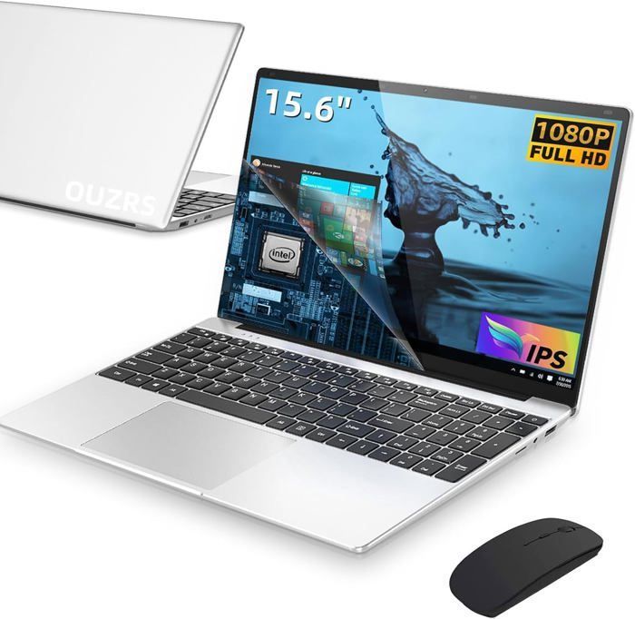 Ordinateur Portable 156 FHD12 Go RAM 256 Go SSD Intel Celeron Notebook 2.6GhzPC Portable Windows 11 PRO-souris-Argent-AZERTY