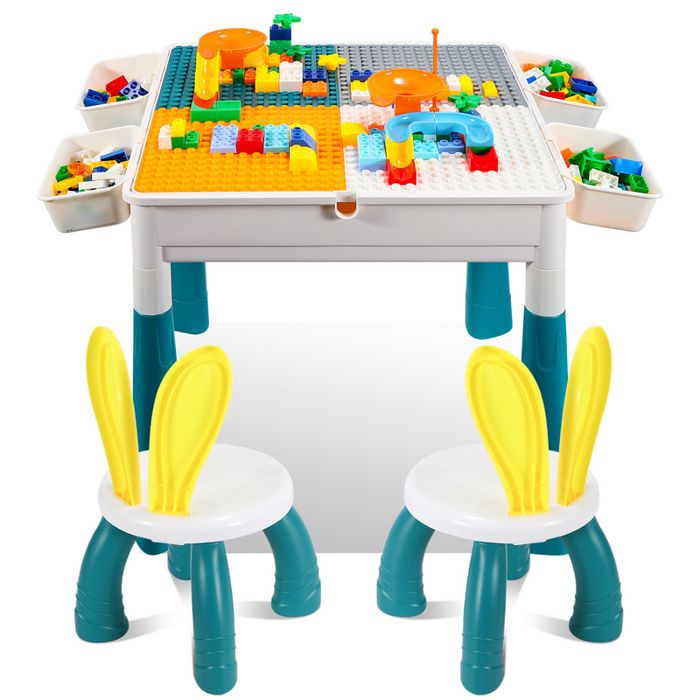Riossad Table dactivités multifonctionnelle Set pour enfants 3-10 ans avec 251 blocs de construction